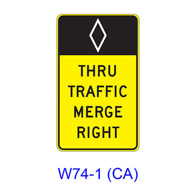 (HOV) THRU TRAFFIC MERGE LEFT (RIGHT) W74-1(CA)