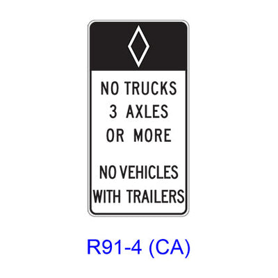 (HOV) NO TRUCKS _ AXLES OR MORE - NO VEHICLES WITH TRAILERS [HOV symbol] R91-4(CA)